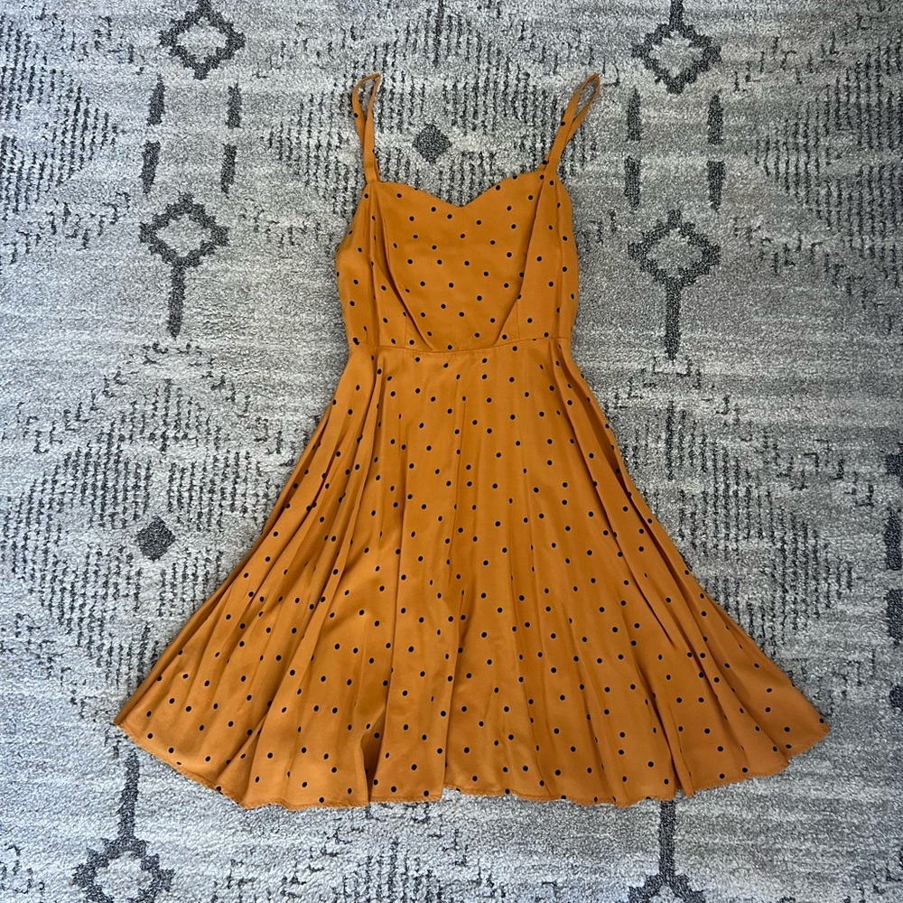 Brown and black polka dot old navy fit and flare dress size small.